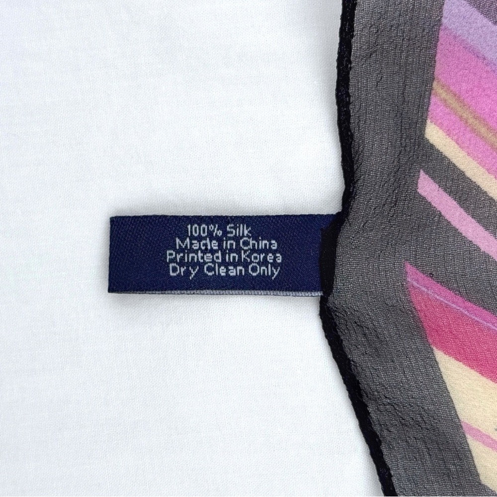 Vintage 00s Y2K Ann Taylor Pink Purple Black Diagonal Striped Oblong Silk Scarf - Picture 6 of 8